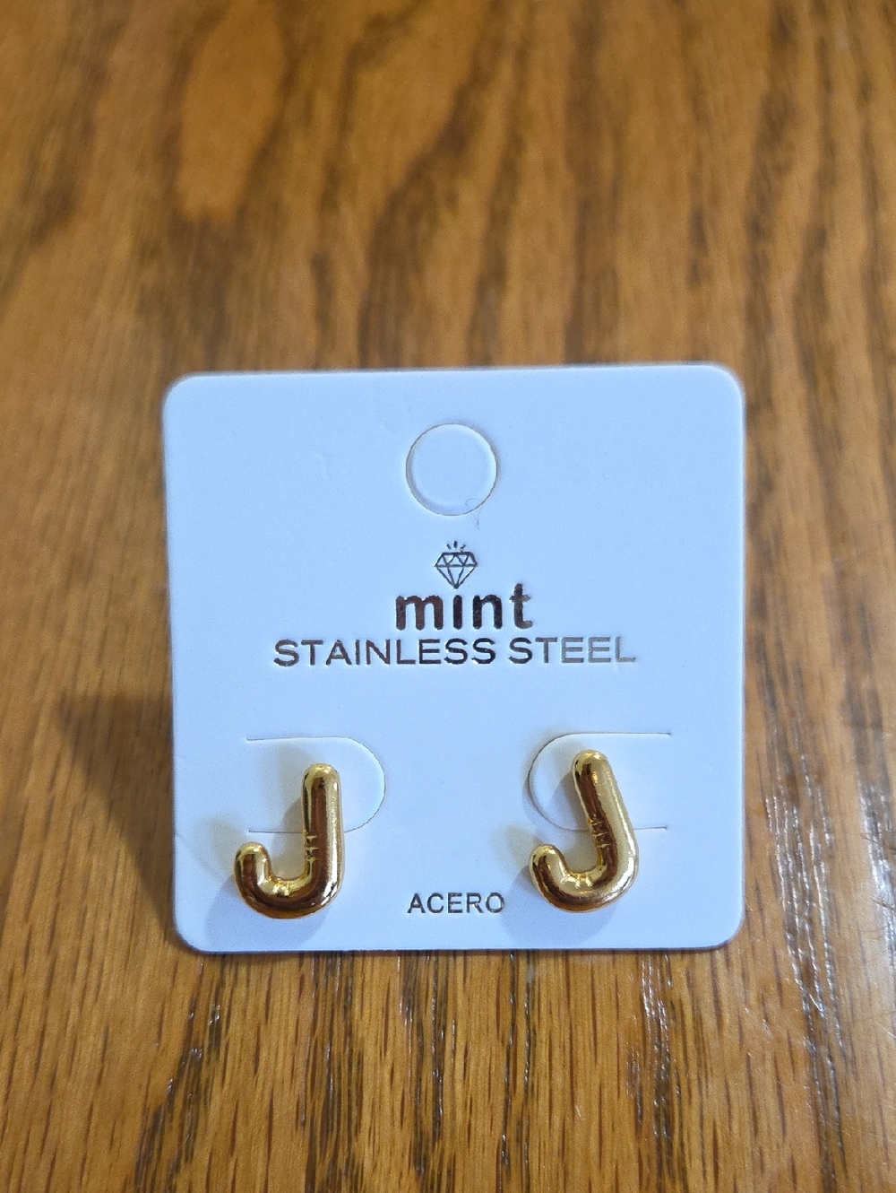 Mint Gold J Initial Stud Earrings Stainless Steel
